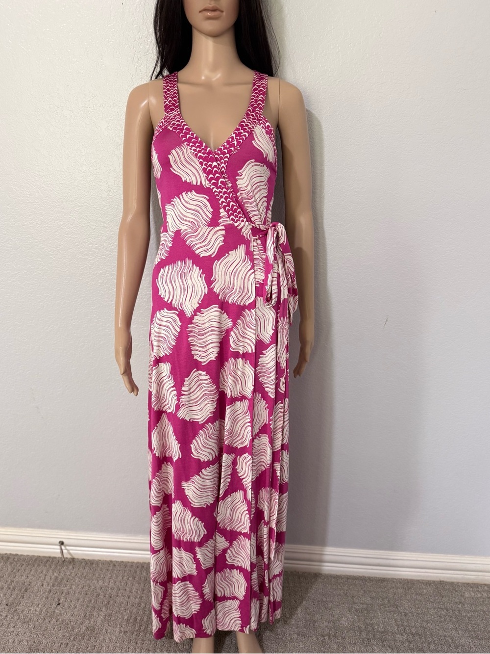 Diane Von Furstenberg Pink and White Sleeveless Wrap Maxi Dress - Picture 5 of 11